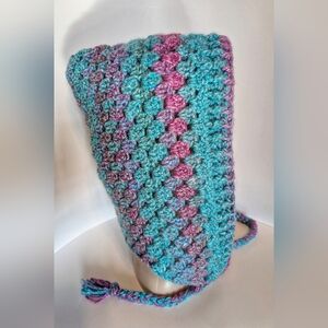NWOT Handcrafted Crochet hood, Blue Razzleberry